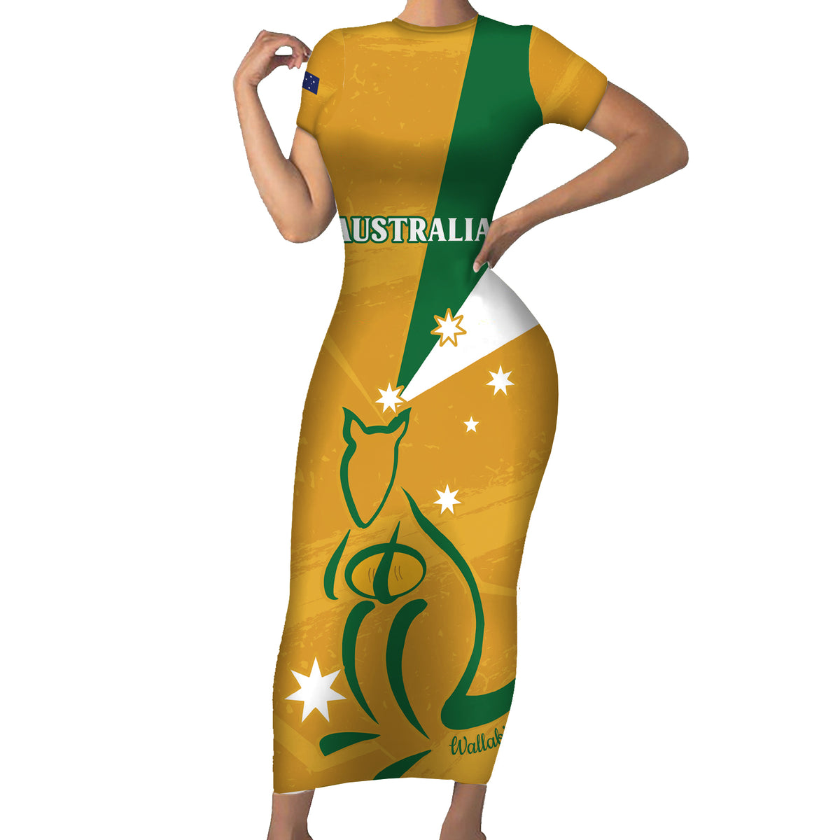 Custom Australia Rugby Short Sleeve Bodycon Dress 2024 Wallabies Grunge Style