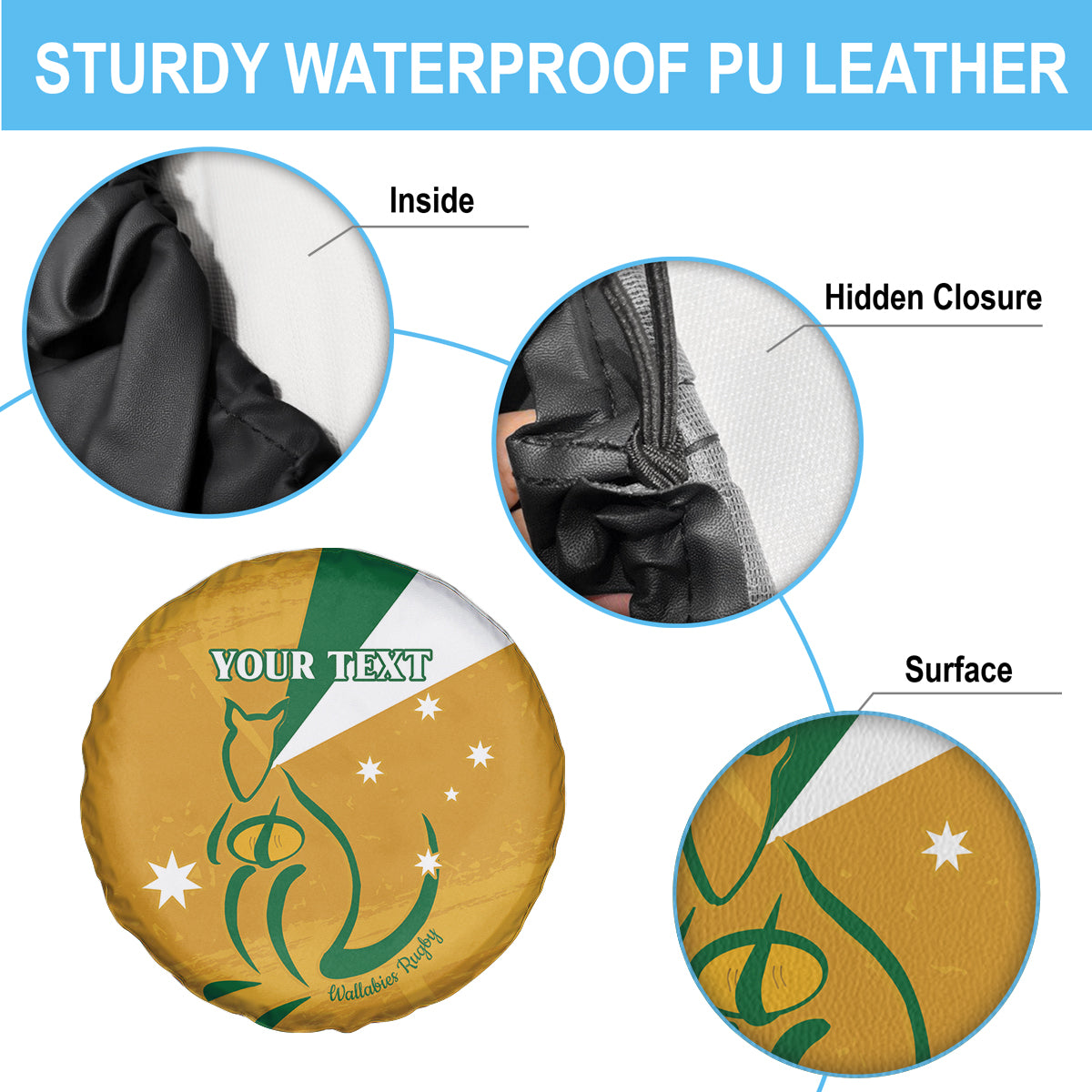 Custom Australia Rugby Spare Tire Cover 2024 Wallabies Grunge Style