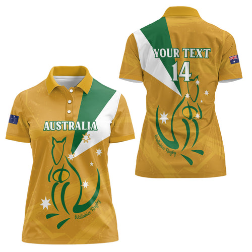 Custom Australia Rugby Women Polo Shirt 2024 Wallabies Grunge Style