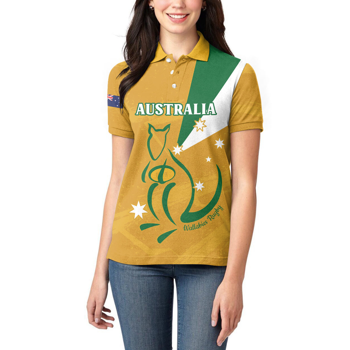 Custom Australia Rugby Women Polo Shirt 2024 Wallabies Grunge Style