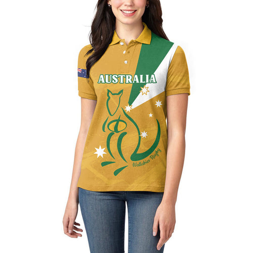 Custom Australia Rugby Women Polo Shirt 2024 Wallabies Grunge Style