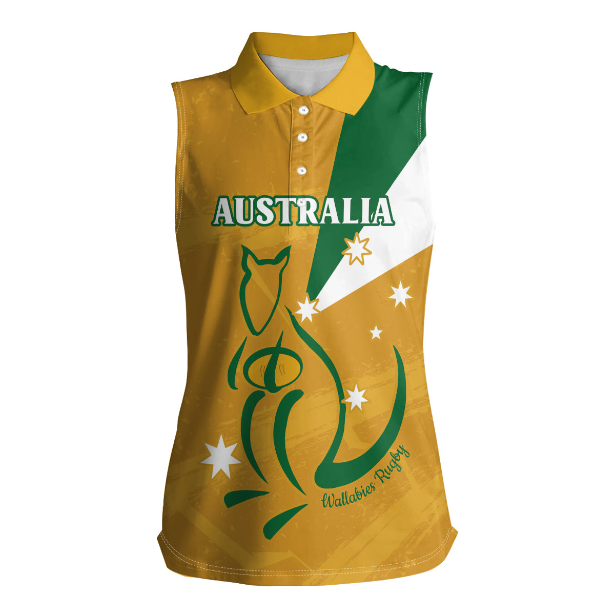 Custom Australia Rugby Women Sleeveless Polo Shirt 2024 Wallabies Grunge Style