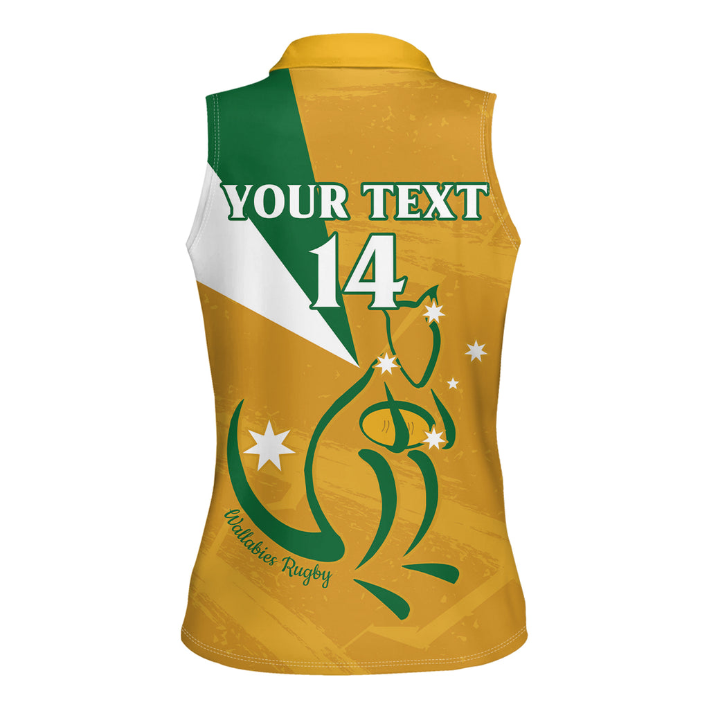 Custom Australia Rugby Women Sleeveless Polo Shirt 2024 Wallabies Grunge Style