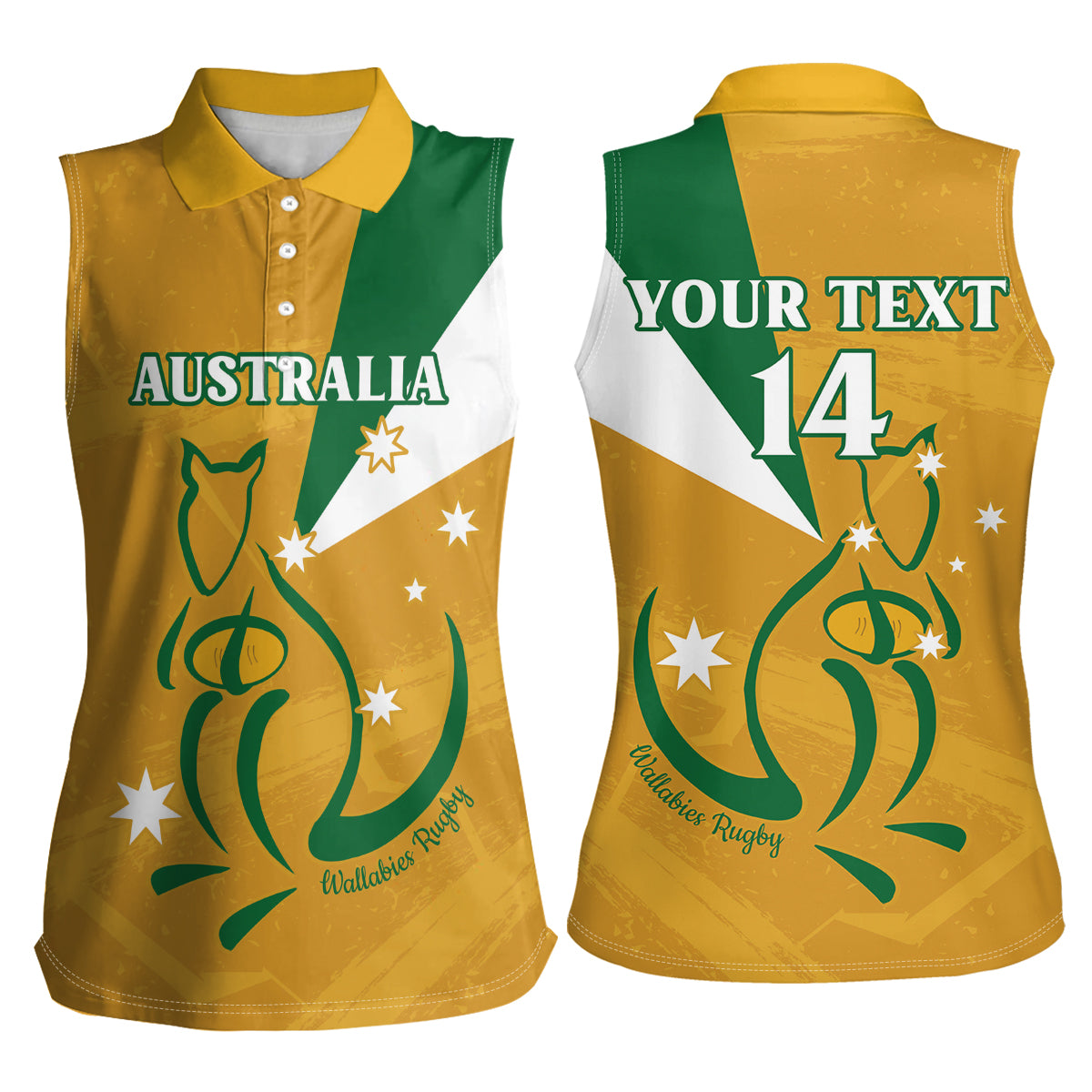Custom Australia Rugby Women Sleeveless Polo Shirt 2024 Wallabies Grunge Style