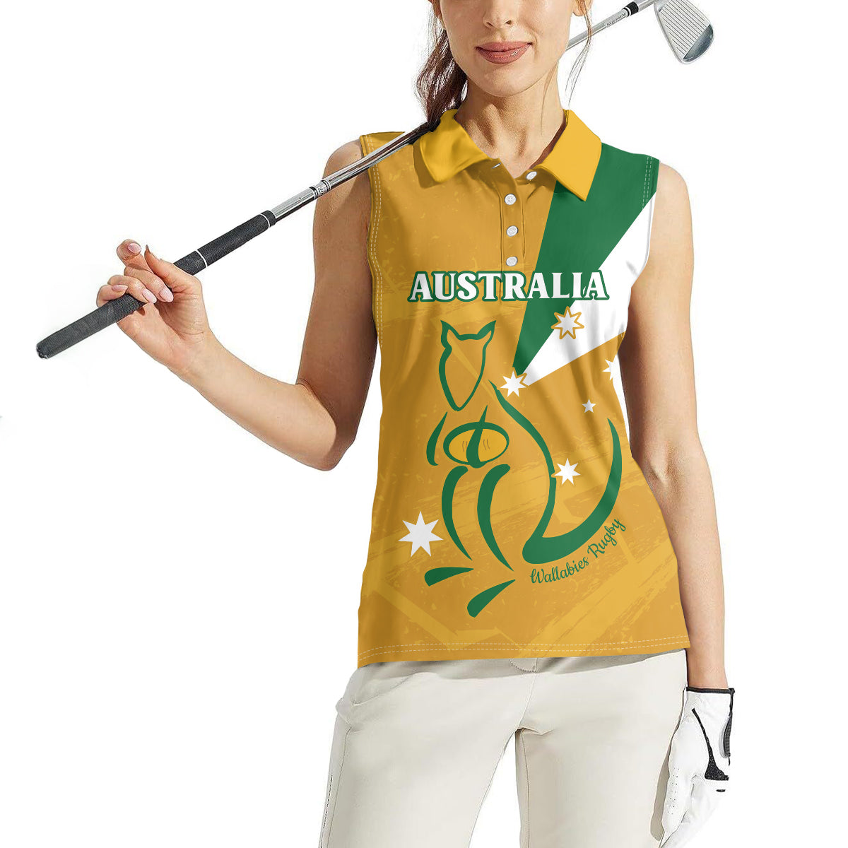 Custom Australia Rugby Women Sleeveless Polo Shirt 2024 Wallabies Grunge Style