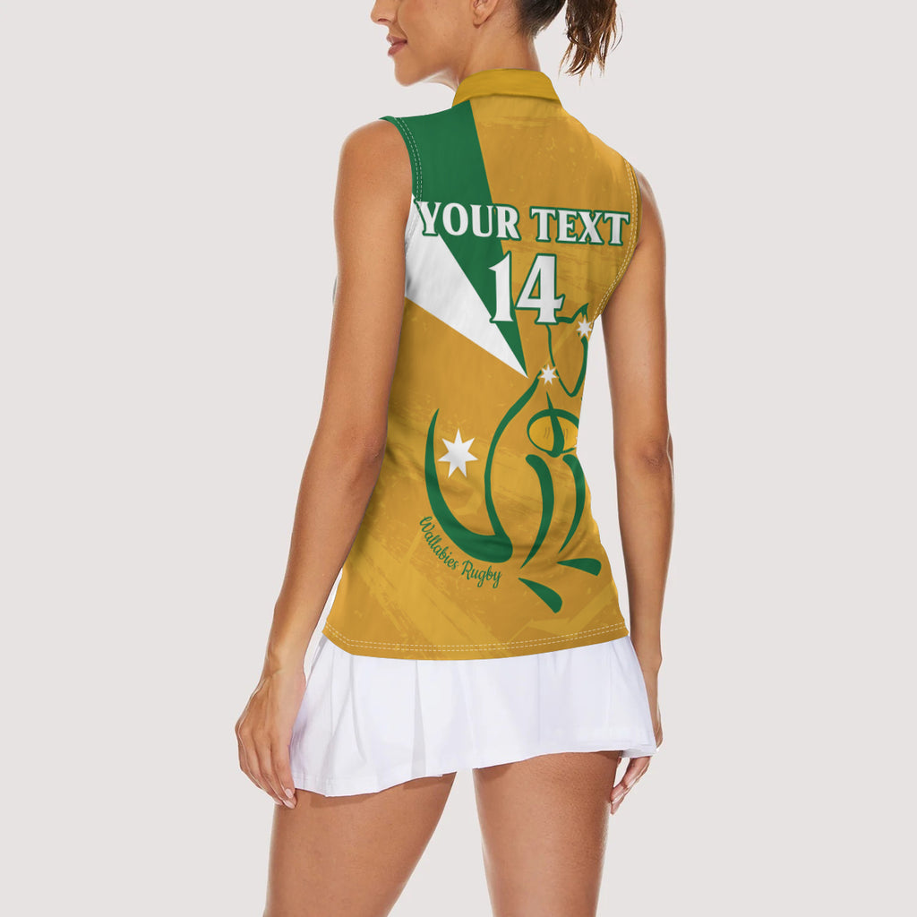 Custom Australia Rugby Women Sleeveless Polo Shirt 2024 Wallabies Grunge Style