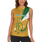 Custom Australia Rugby Women Sleeveless Polo Shirt 2024 Wallabies Grunge Style