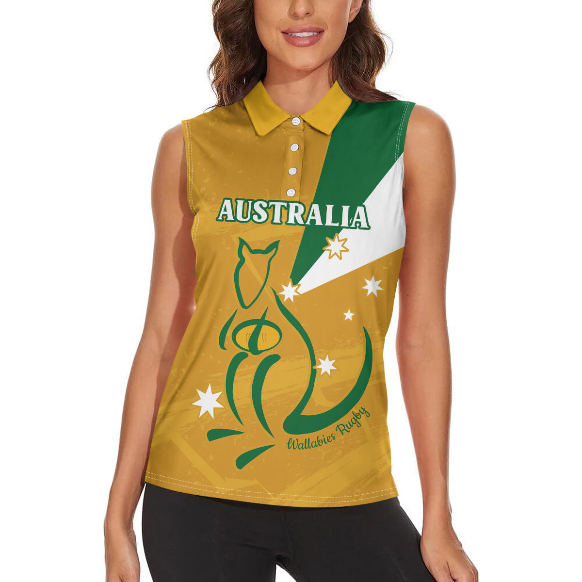 Custom Australia Rugby Women Sleeveless Polo Shirt 2024 Wallabies Grunge Style