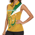 Custom Australia Rugby Women Sleeveless Polo Shirt 2024 Wallabies Grunge Style