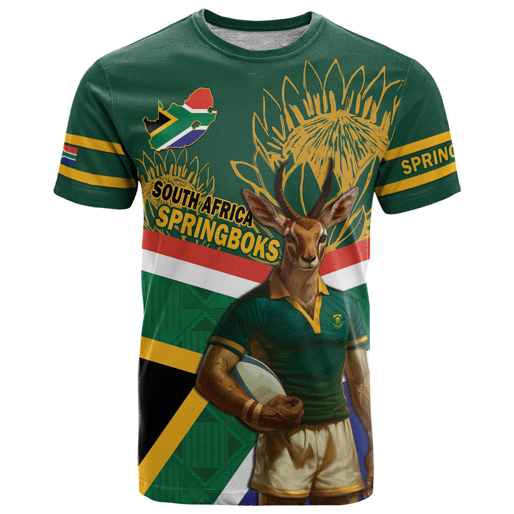 Custom South Africa Rugby T Shirt 2024 Go Springboks Mascot African Pattern