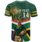 Custom South Africa Rugby T Shirt 2024 Go Springboks Mascot African Pattern