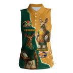 Personalised South Africa And Australia Rugby Women Sleeveless Polo Shirt 2024 Springboks Wallabies Mascots Together