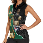 Personalised New Zealand And South Africa Rugby Women Sleeveless Polo Shirt 2024 All Black Springboks Mascots Together