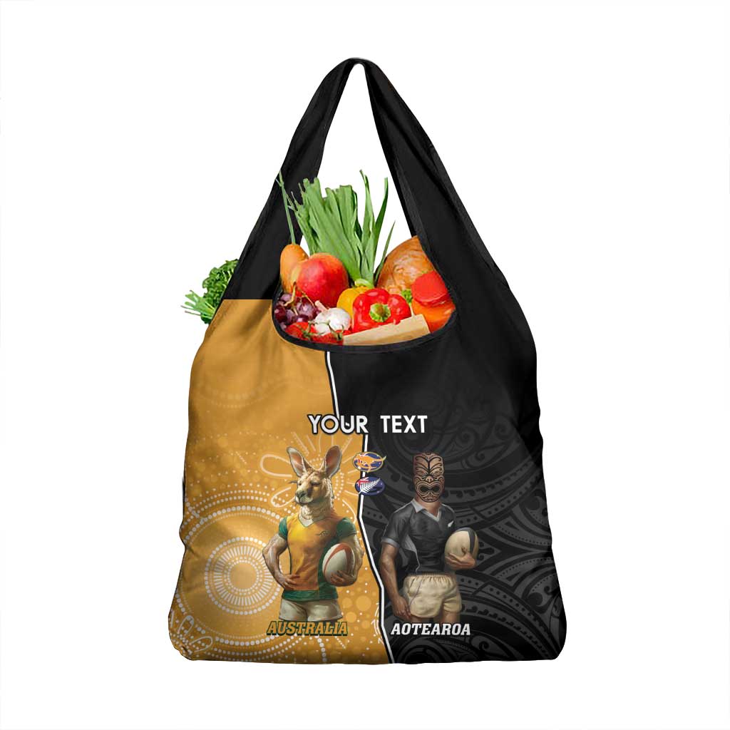 Personalised New Zealand And Australia Rugby Grocery Bag All Black Wallabies Mascots Together
