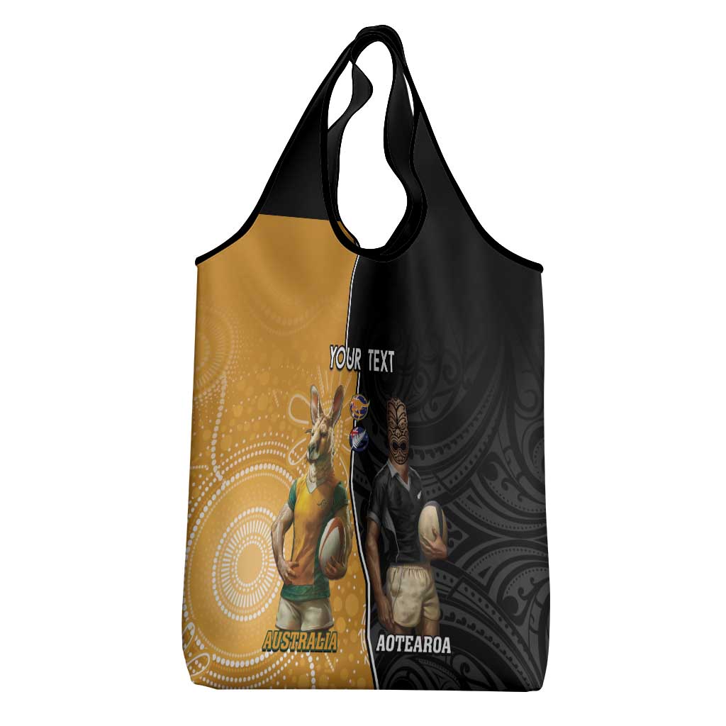Personalised New Zealand And Australia Rugby Grocery Bag All Black Wallabies Mascots Together