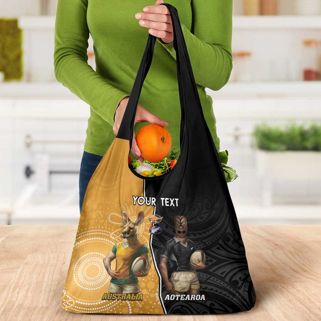 Personalised New Zealand And Australia Rugby Grocery Bag All Black Wallabies Mascots Together