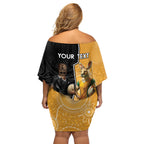 Personalised New Zealand And Australia Rugby Off Shoulder Short Dress 2024 All Black Wallabies Mascots Together