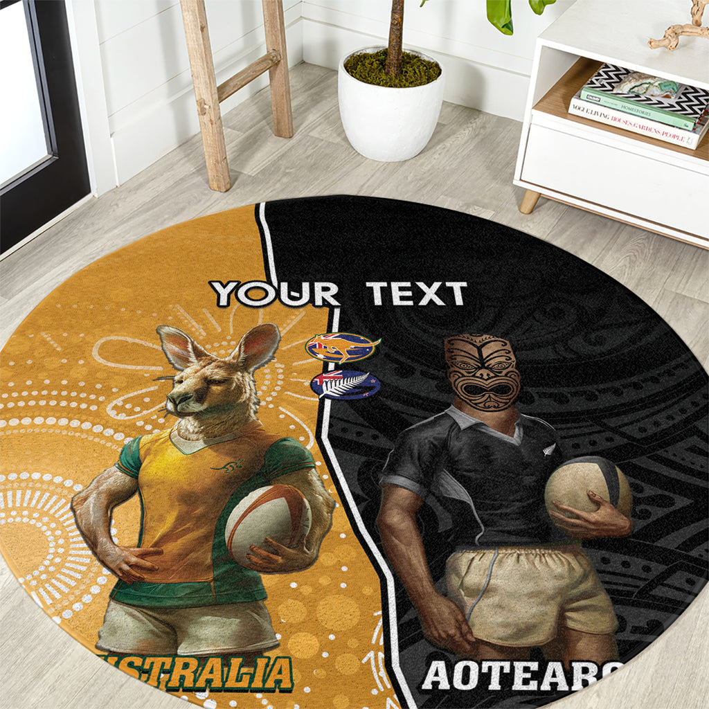 Personalised New Zealand And Australia Rugby Round Carpet 2024 All Black Wallabies Mascots Together