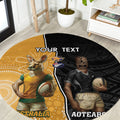 Personalised New Zealand And Australia Rugby Round Carpet 2024 All Black Wallabies Mascots Together