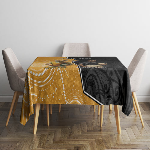 Personalised New Zealand And Australia Rugby Tablecloth 2024 All Black Wallabies Mascots Together