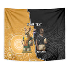 Personalised New Zealand And Australia Rugby Tapestry 2024 All Black Wallabies Mascots Together