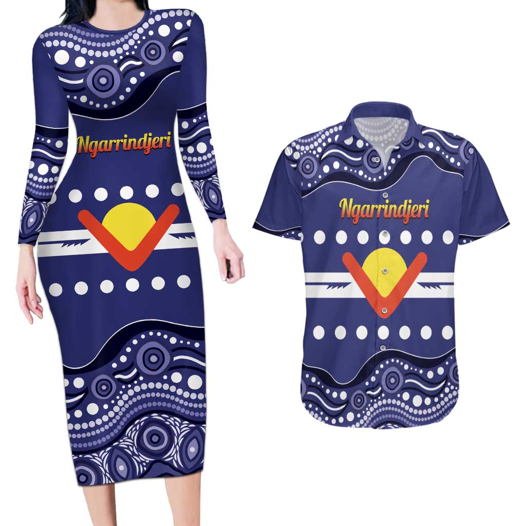 Personalised Ngarrindjeri Nation Couples Matching Long Sleeve Bodycon Dress and Hawaiian Shirt Aboriginal Australian Flag Style