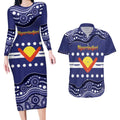 Personalised Ngarrindjeri Nation Couples Matching Long Sleeve Bodycon Dress and Hawaiian Shirt Aboriginal Australian Flag Style