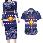Personalised Ngarrindjeri Nation Couples Matching Long Sleeve Bodycon Dress and Hawaiian Shirt Aboriginal Australian Flag Style
