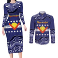 Personalised Ngarrindjeri Nation Couples Matching Long Sleeve Bodycon Dress and Long Sleeve Button Shirt Aboriginal Australian Flag Style