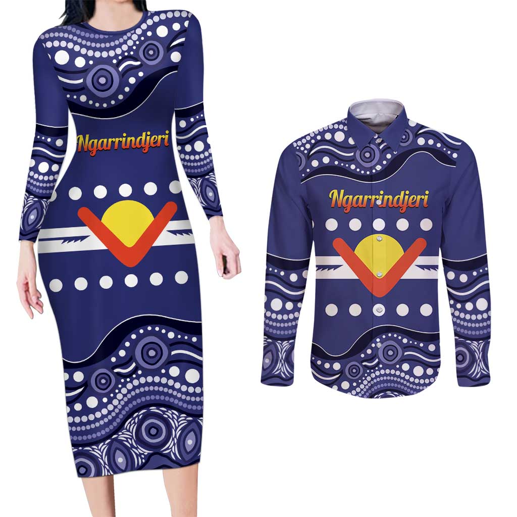 Personalised Ngarrindjeri Nation Couples Matching Long Sleeve Bodycon Dress and Long Sleeve Button Shirt Aboriginal Australian Flag Style