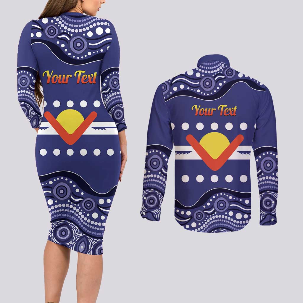 Personalised Ngarrindjeri Nation Couples Matching Long Sleeve Bodycon Dress and Long Sleeve Button Shirt Aboriginal Australian Flag Style