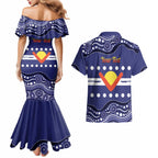 Personalised Ngarrindjeri Nation Couples Matching Mermaid Dress and Hawaiian Shirt Aboriginal Australian Flag Style