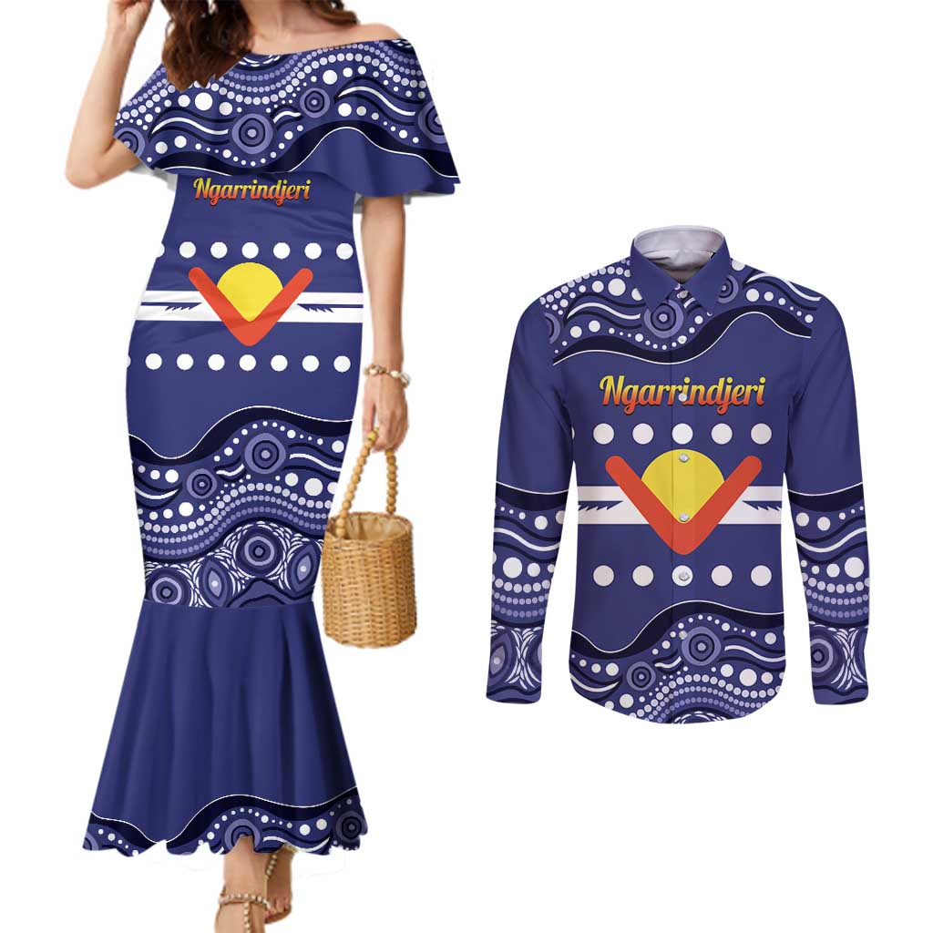 Personalised Ngarrindjeri Nation Couples Matching Mermaid Dress and Long Sleeve Button Shirt Aboriginal Australian Flag Style