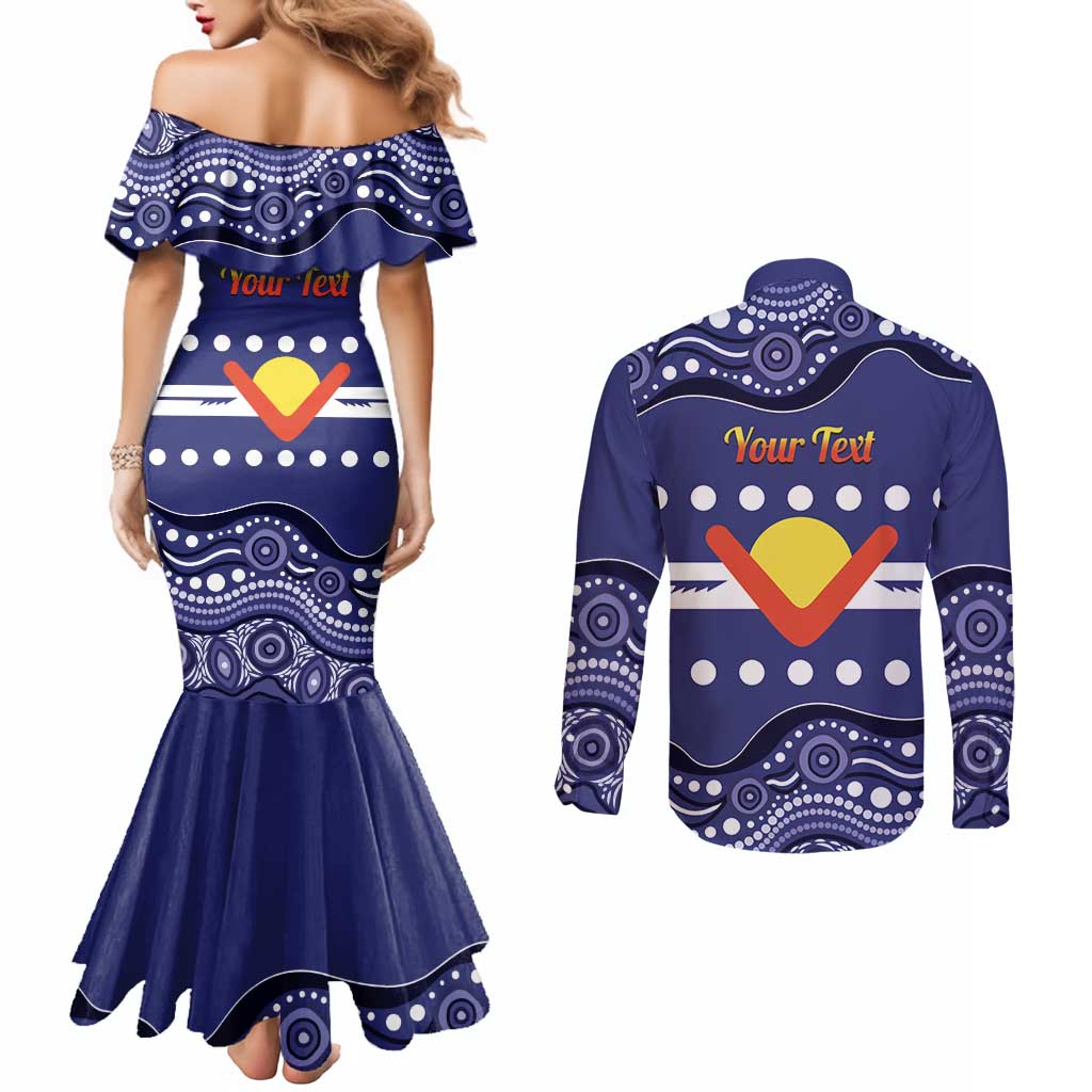 Personalised Ngarrindjeri Nation Couples Matching Mermaid Dress and Long Sleeve Button Shirt Aboriginal Australian Flag Style