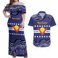 Personalised Ngarrindjeri Nation Couples Matching Off Shoulder Maxi Dress and Hawaiian Shirt Aboriginal Australian Flag Style