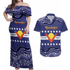 Personalised Ngarrindjeri Nation Couples Matching Off Shoulder Maxi Dress and Hawaiian Shirt Aboriginal Australian Flag Style