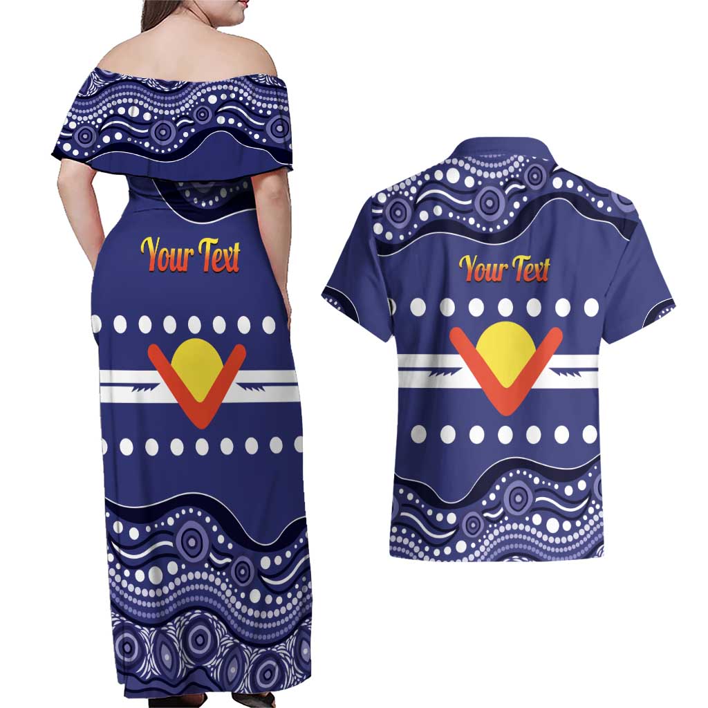 Personalised Ngarrindjeri Nation Couples Matching Off Shoulder Maxi Dress and Hawaiian Shirt Aboriginal Australian Flag Style