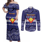 Personalised Ngarrindjeri Nation Couples Matching Off Shoulder Maxi Dress and Long Sleeve Button Shirt Aboriginal Australian Flag Style