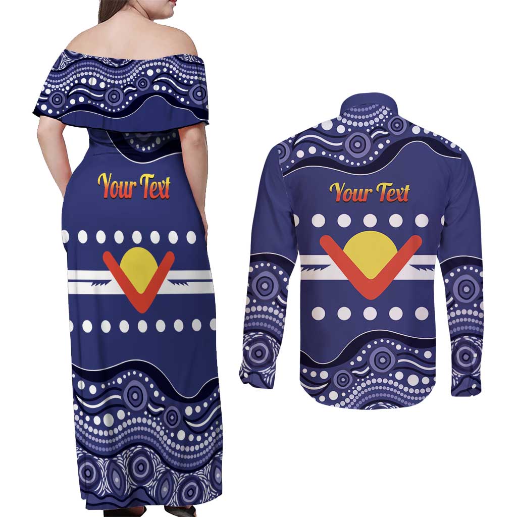 Personalised Ngarrindjeri Nation Couples Matching Off Shoulder Maxi Dress and Long Sleeve Button Shirt Aboriginal Australian Flag Style