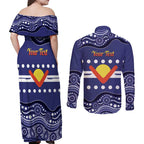 Personalised Ngarrindjeri Nation Couples Matching Off Shoulder Maxi Dress and Long Sleeve Button Shirt Aboriginal Australian Flag Style