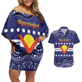 Personalised Ngarrindjeri Nation Couples Matching Off Shoulder Short Dress and Hawaiian Shirt Aboriginal Australian Flag Style