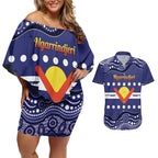 Personalised Ngarrindjeri Nation Couples Matching Off Shoulder Short Dress and Hawaiian Shirt Aboriginal Australian Flag Style