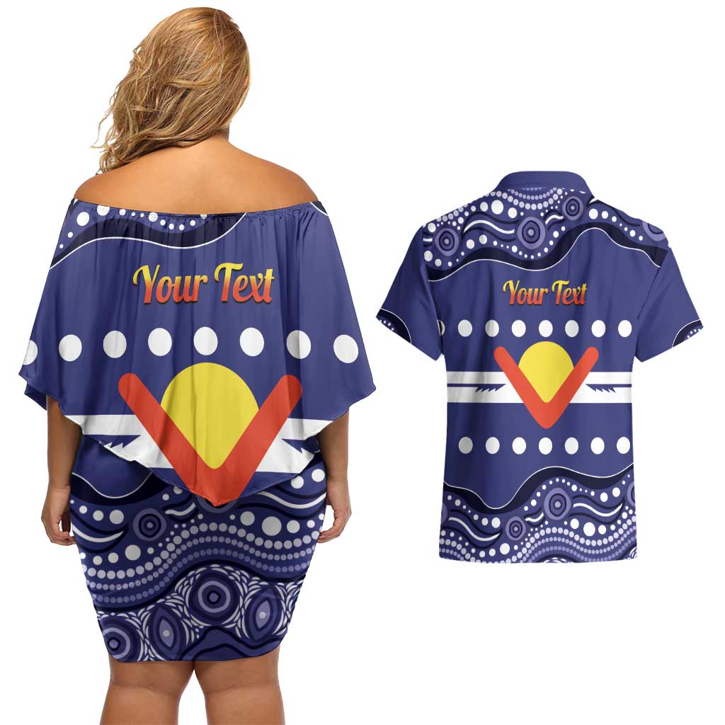 Personalised Ngarrindjeri Nation Couples Matching Off Shoulder Short Dress and Hawaiian Shirt Aboriginal Australian Flag Style