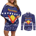 Personalised Ngarrindjeri Nation Couples Matching Off Shoulder Short Dress and Long Sleeve Button Shirt Aboriginal Australian Flag Style