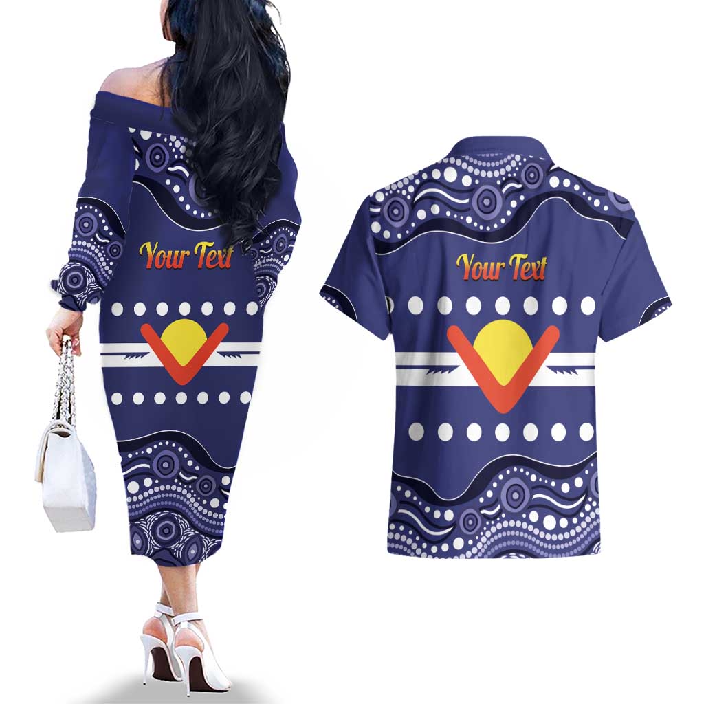 Personalised Ngarrindjeri Nation Couples Matching Off The Shoulder Long Sleeve Dress and Hawaiian Shirt Aboriginal Australian Flag Style