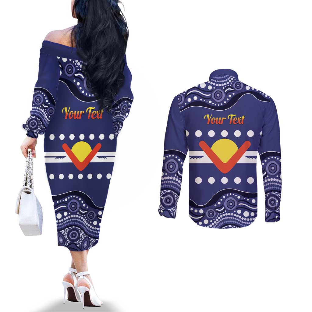 Personalised Ngarrindjeri Nation Couples Matching Off The Shoulder Long Sleeve Dress and Long Sleeve Button Shirt Aboriginal Australian Flag Style