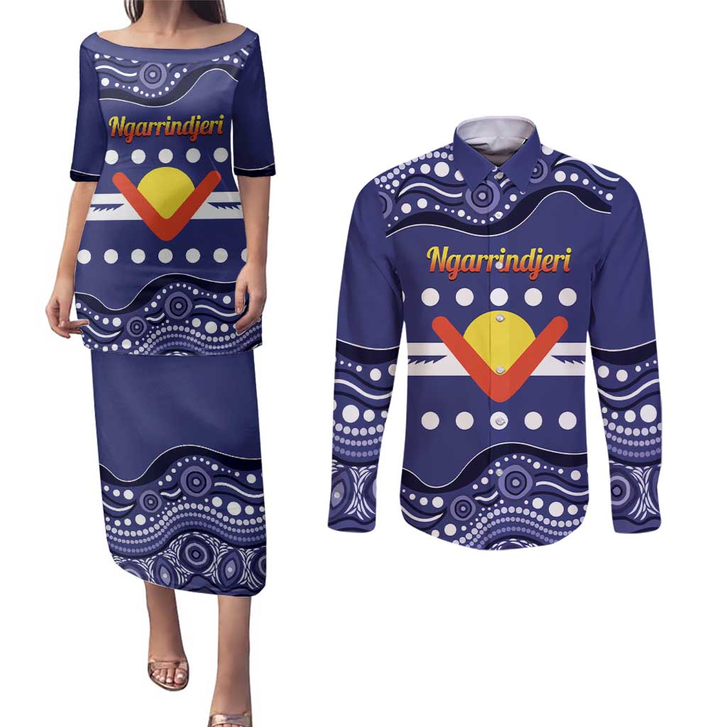 Personalised Ngarrindjeri Nation Couples Matching Puletasi and Long Sleeve Button Shirt Aboriginal Australian Flag Style