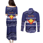 Personalised Ngarrindjeri Nation Couples Matching Puletasi and Long Sleeve Button Shirt Aboriginal Australian Flag Style
