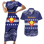 Personalised Ngarrindjeri Nation Couples Matching Short Sleeve Bodycon Dress and Hawaiian Shirt Aboriginal Australian Flag Style