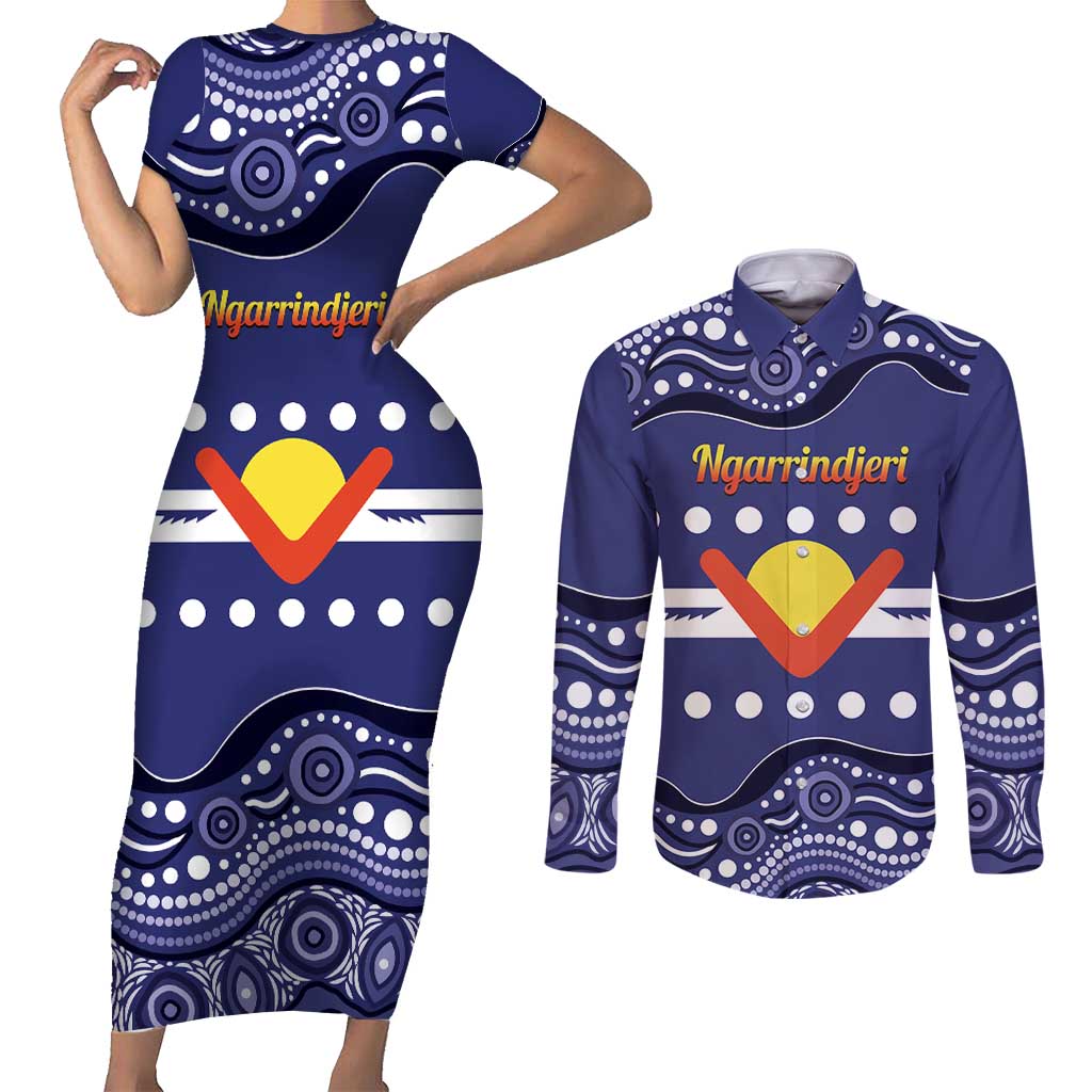 Personalised Ngarrindjeri Nation Couples Matching Short Sleeve Bodycon Dress and Long Sleeve Button Shirt Aboriginal Australian Flag Style